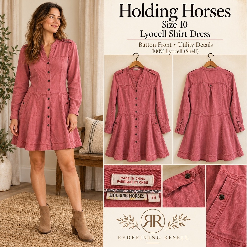Holding Horses Anthropologie Mauve Lyocell Utility Shirt Dress Size 10 Pink